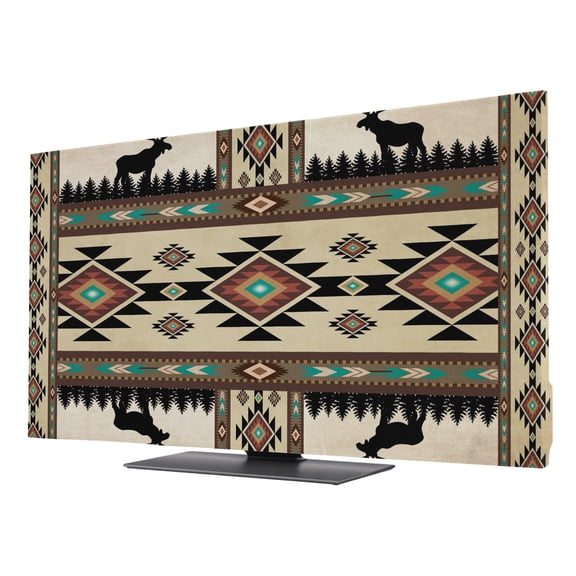 TV Cover Indoor, Southwest Aztec Stretch TV Dust Cover Television Screen Protector, Brown Forest Tree Elk Geometric Green Elastic Polyester Display Covers, Monitor Slipcover for LED LCD TVs 65 Inch