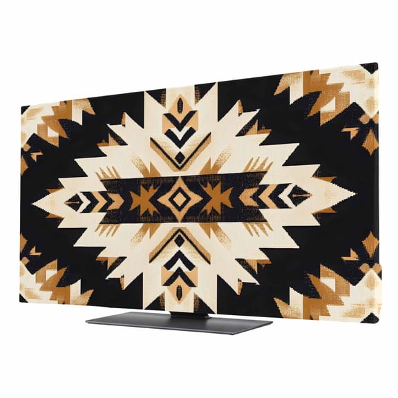 TV Cover Indoor, Southwestern Aztec Stretch TV Dust Cover Television Screen Protector, Retro National Style Brown Abstract Elastic Polyester Display Covers, Monitor Slipcover for LED LCD TVs 55 Inch