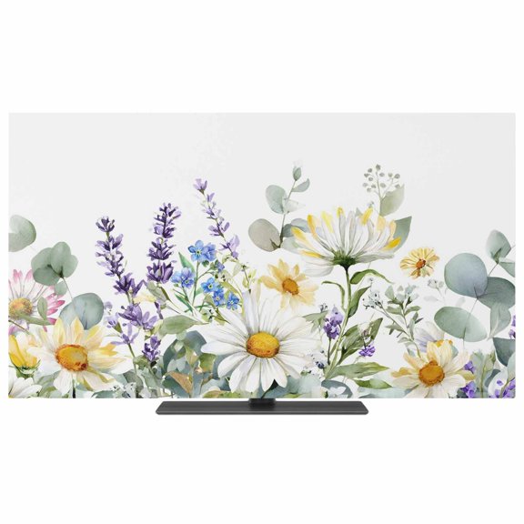TV Cover Indoor, Spring Daisy Stretch TV Dust Cover Television Screen Protector, Country Botanicala Flowers Eucalyptus Trees Elastic Polyester Display Covers, Monitor Slipcover for LED TVs 24 Inch
