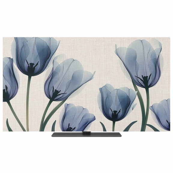 TV Cover Indoor, Spring Floral Stretch TV Dust Cover Television Screen Protector, Blue Tulip Summer Botanical Rustic Elastic Polyester Display Covers, Monitor Slipcover for LED LCD TVs 40 Inch