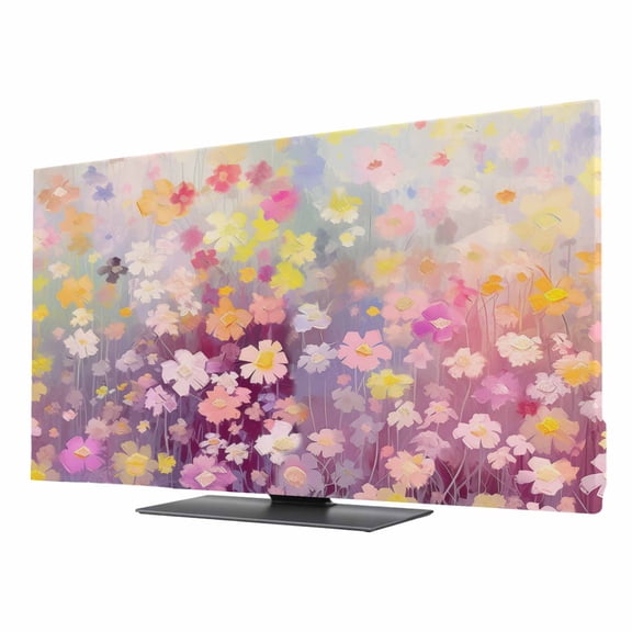 TV Cover Indoor, Spring Floral Stretch TV Dust Cover Television Screen Protector, Modern Oil Painted Daisy Botanical Elegant Elastic Polyester Display Covers, Monitor Slipcover for LED TVs 43 Inch