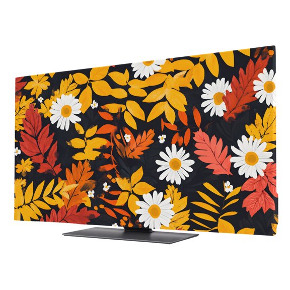 TV Cover Indoor, Spring Flowers Stretch TV Dust Cover Television Screen Protector, Orange Red White Daisy Flower Floral Elastic Polyester Display Covers, Monitor Slipcover for LED LCD TVs 55 Inch