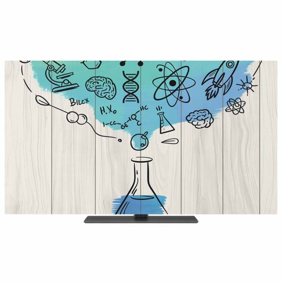 TV Cover Indoor, Teal Blue Science Stretch TV Dust Cover Television Screen Protector, Funny Cartoon Artwork Wood Grain Elastic Polyester Display Covers, Monitor Slipcover for LED LCD TVs 24 Inch