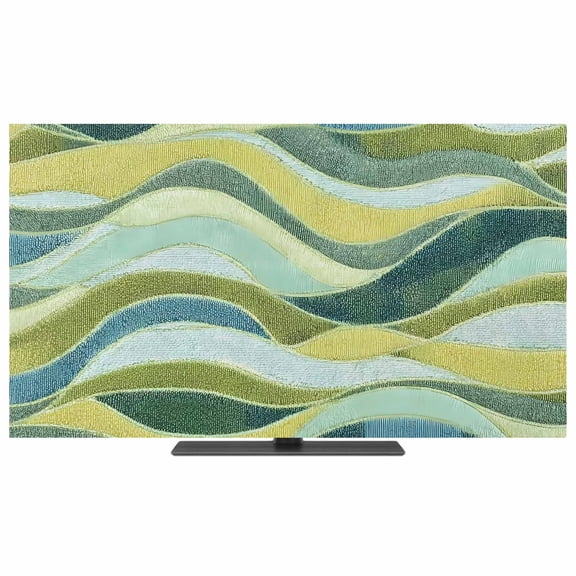 TV Cover Indoor, Teal Green Ombre Stretch TV Dust Cover Television Screen Protector, Modern Abstract Moire Wave Striped Elastic Polyester Display Covers, Monitor Slipcover for LED LCD TVs 55 Inch