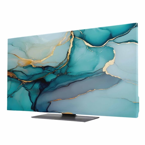 TV Cover Indoor, Teal Ombre Stretch TV Dust Cover Television Screen Protector, Modern Marble Ink Painted Abstract Elastic Polyester Display Covers, Monitor Slipcover for LED LCD TVs 24 Inch