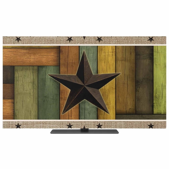 TV Cover Indoor, Texas Star Stretch TV Dust Cover Television Screen Protector, Western Stars Farmhouse Wooden Plank Border Elastic Polyester Display Covers, Monitor Slipcover for LED LCD TVs 24 Inch