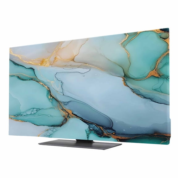 TV Cover Indoor, Turquoise Marble Stretch TV Dust Cover Television Screen Protector, Farmhouse Abstract Ombre Texture Elastic Polyester Display Covers, Monitor Slipcover for LED LCD TVs 43 Inch