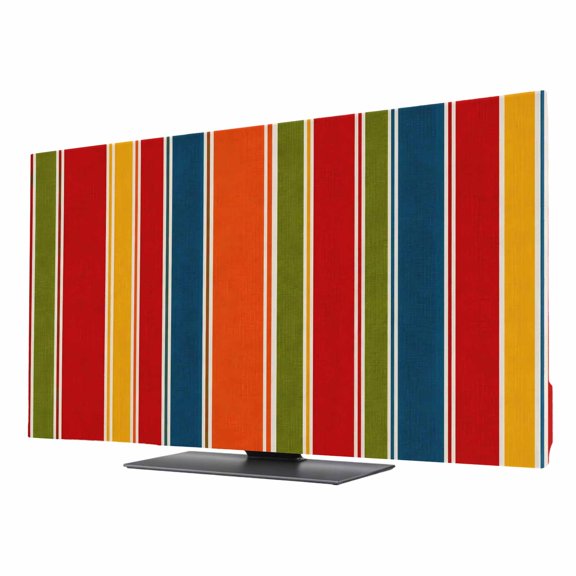 TV Cover Indoor, Vertical Striped Stretch TV Dust Cover Television Screen Protector, Retro Minimalist Lines Rustic Boho Elastic Polyester Display Covers, Monitor Slipcover for LED LCD TVs 24 Inch