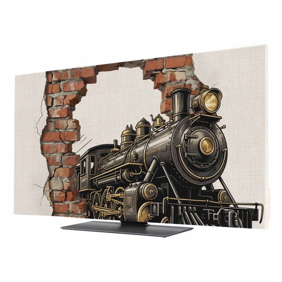 TV Cover Indoor, Vintage Steam Train Stretch TV Dust Cover Television Screen Protector, Cracked Brick Wall Rustic Industrial Elastic Polyester Display Covers, Monitor Slipcover for LED TVs 43 Inch