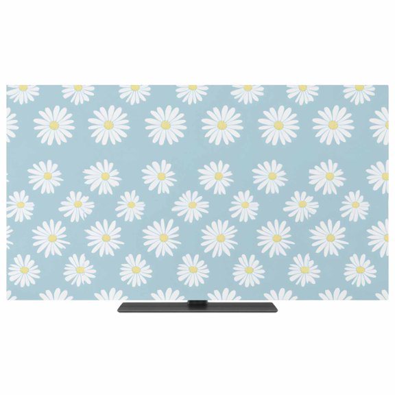 TV Cover Indoor, White Teal Daisy Stretch TV Dust Cover Television Screen Protector, Spring Summer Floral Farmhouse Elastic Polyester Display Covers, Monitor Slipcover for LED LCD TVs 24 Inch