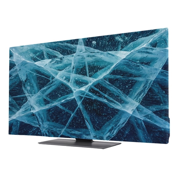 TV Cover Indoor, Winter Cracked Ice Stretch TV Dust Cover Television Screen Protector, Blue Cyan Abstract Geometric Striped Elastic Polyester Display Covers, Monitor Slipcover for LED LCD TVs 75 Inch