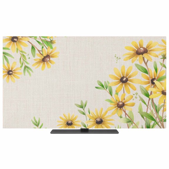 TV Cover Indoor, Yellow Daisy Flowers Stretch TV Dust Cover Television Screen Protector, Spring Summer Rustic Garden Floral Elastic Polyester Display Covers, Monitor Slipcover for LED LCD TVs 24 Inch