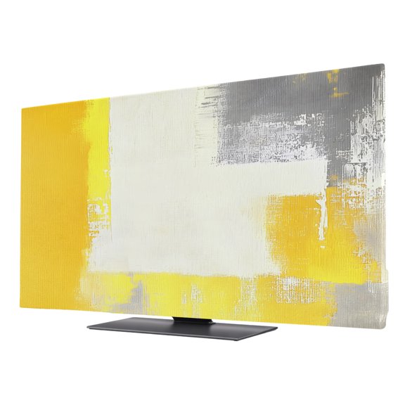 TV Cover Indoor, Yellow Grey Stretch TV Dust Cover Television Screen Protector, Abstract Oil Painted Geometric Modern Elastic Polyester Display Covers, Monitor Slipcover for LED LCD TVs 24 Inch