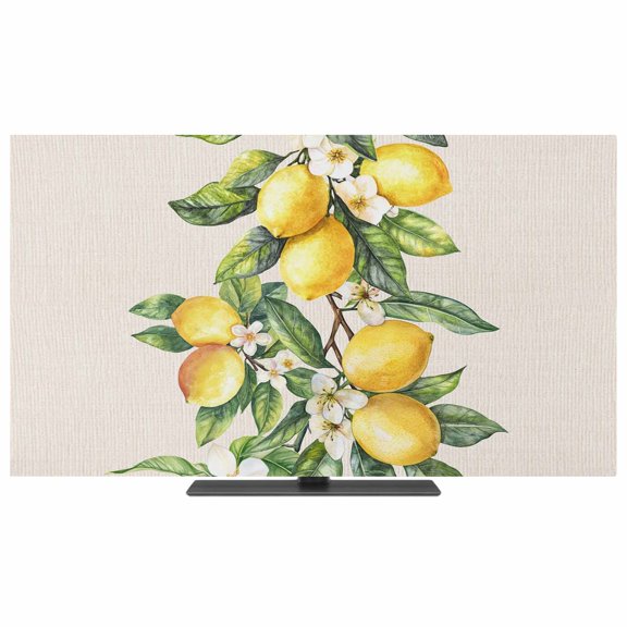 TV Cover Indoor, Yellow Lemon Stretch TV Dust Cover Television Screen Protector, Spring Botanical Leaves Fruit Farmhouse Elastic Polyester Display Covers, Monitor Slipcover for LED LCD TVs 24 Inch