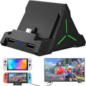 TV Dock Station Compatible With Nintendo Switch/OLED - 4K HDMI, USB-C, USB 3.0 Port, LED Atmosphere Light, Holds 4 Game Slots, Replacement Charging Dock-Black