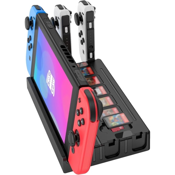 TV Dock Station with Joycons Charger for Switch & Switch OLED, Docking Stand with 4K HDMI Output, Storable 6 Game Card and 6 TF Cards-Black