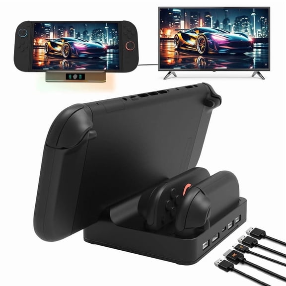 TV Dock Station for Switch 2/Switch/Switch OLED, Docking Station with Joycon Charger, RGB Light & 3 USB Ports, Support 4K/1080P HD-MI Output