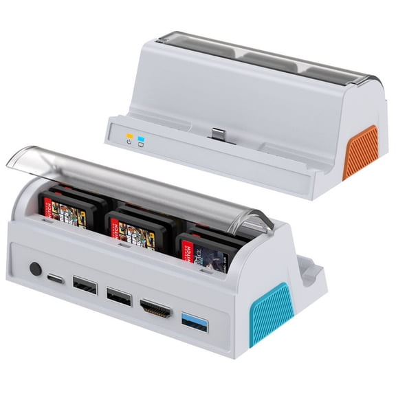 TV Dock Station for Switch 2, Portable Docking Station Replacement with 9 Game Card Slots/4K@120Hz Adapter/3 USB Port/usb C Port for Switch 2/Switch/Switch OLED (White)