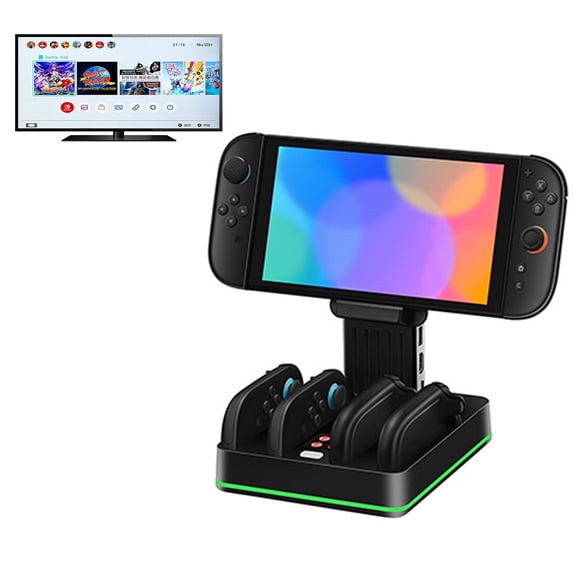 TV Dock Station for Switch 2, Switch 2 Docking Station with 4K@120Hz & 1080P TV Output, 4 Joy-Con Charging Station, LED Display & 7-Mode RGB Lighting, Smart Chip Protection, Plug & Play (Only Dock)