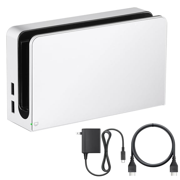 TV Dock Station for Switch and OLED - 3 in 1 Replacement TV Base Docking Station Set with Upgraded IC Module, Ethernet LAN Port, Charger, HDMI Cable Accessories- Not for Switch 2 (White)
