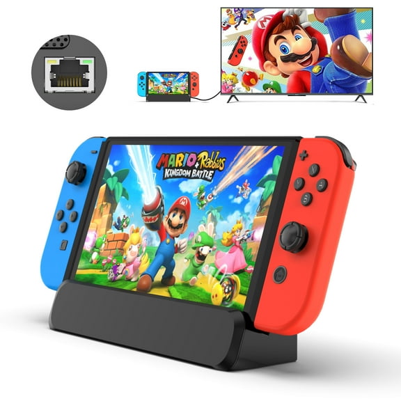 TV Dock Station(with LAN Port) for Nintendo Switch/Switch OLED, Portable 4K HDMI TV Switch Dock Adapter with 1000Mbs LAN Port/Type C Port/USB Port Replacement for Switch Dock