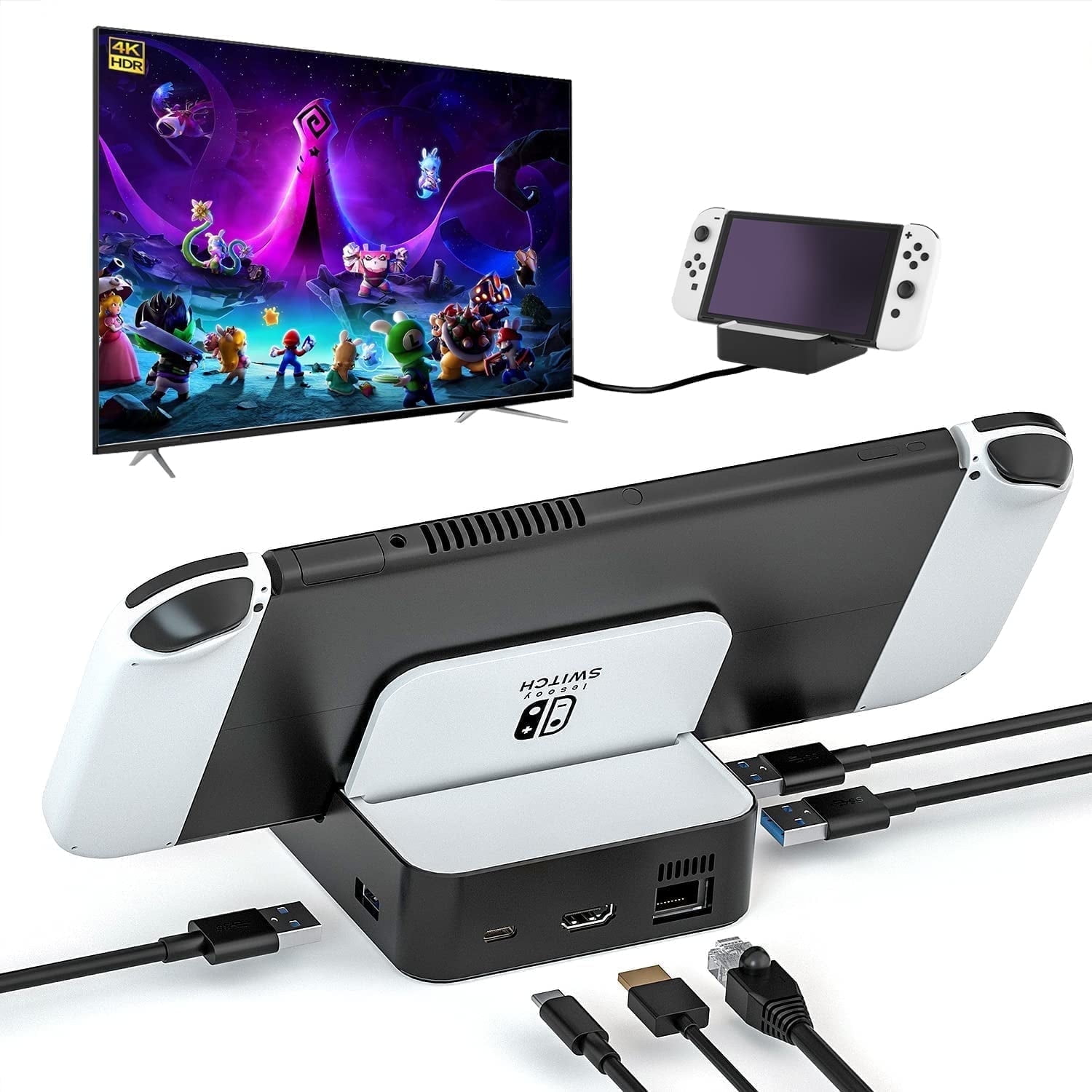 TV Docking Station for Nintendo Switch / Nintendo Switch OLED, 6-in-1 Switch Dock Ethernet Port, 2 USB-A 2.0, 1 USB 3.0, 100W USB-C Charging Port, Supports YouTube on TV