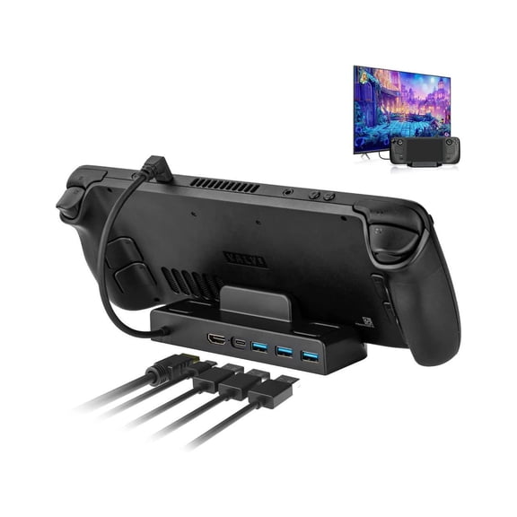 TV Docking Station for Valve Steam Deck, 5 in 1 Hub Stand Dock with 4K HDMI,3 USB3.0 Data Port, USB-C PD Charging for Steam Deck Dock Stand Accessories