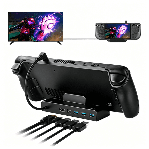 TV Docking Station for Steam Deck, 5-in-1 USB-C Hub Stand Dock, 4K HD-MI Output, 3 USB 3.0 Ports, 65W PD Charging, Compatible with Switch/OLED, Tablet