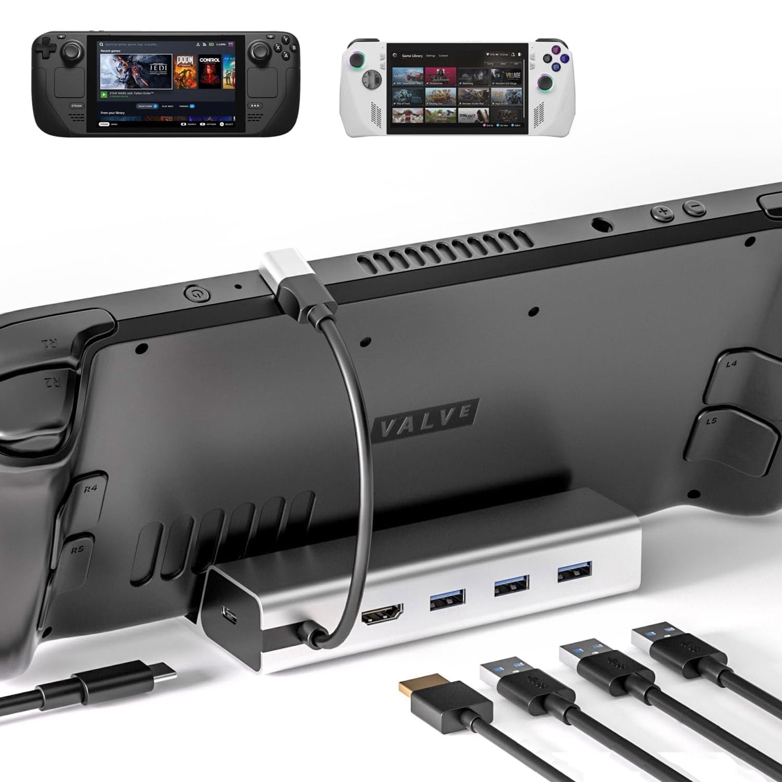 JSAUX-dockningsstation kompatibel med Steam Deck/ROG Ally, 6-i-1 Steam  Deck-docka med HDMI 2.0 4K @ 60Hz, gigabit Ethernet, 3 USB-A 3.0 och 100W