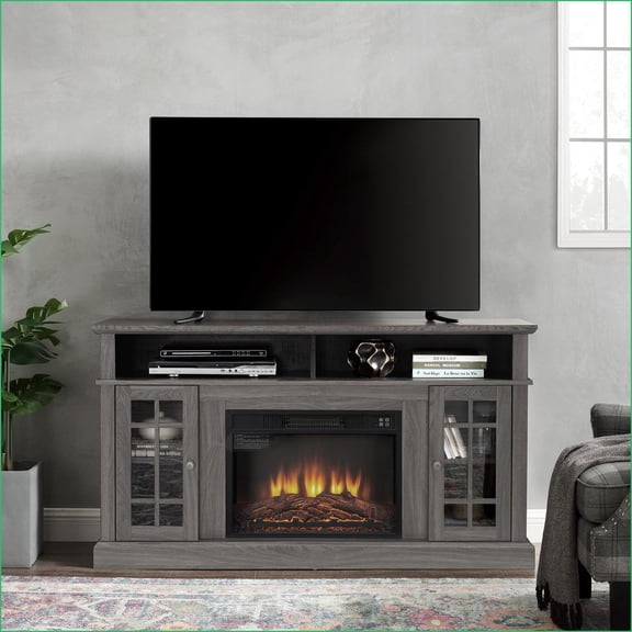 TV Furniture Classic Entertainment Stand with 23'' Fireplace Insert for 65'' TVs, Dark Walnut/Black | MDF | TV Size Ranges 60-69 inches