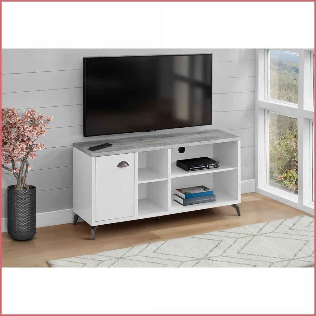 TV Furniture | 48 Inch Industrial TV Stand, White/Grey Laminate, Black ...
