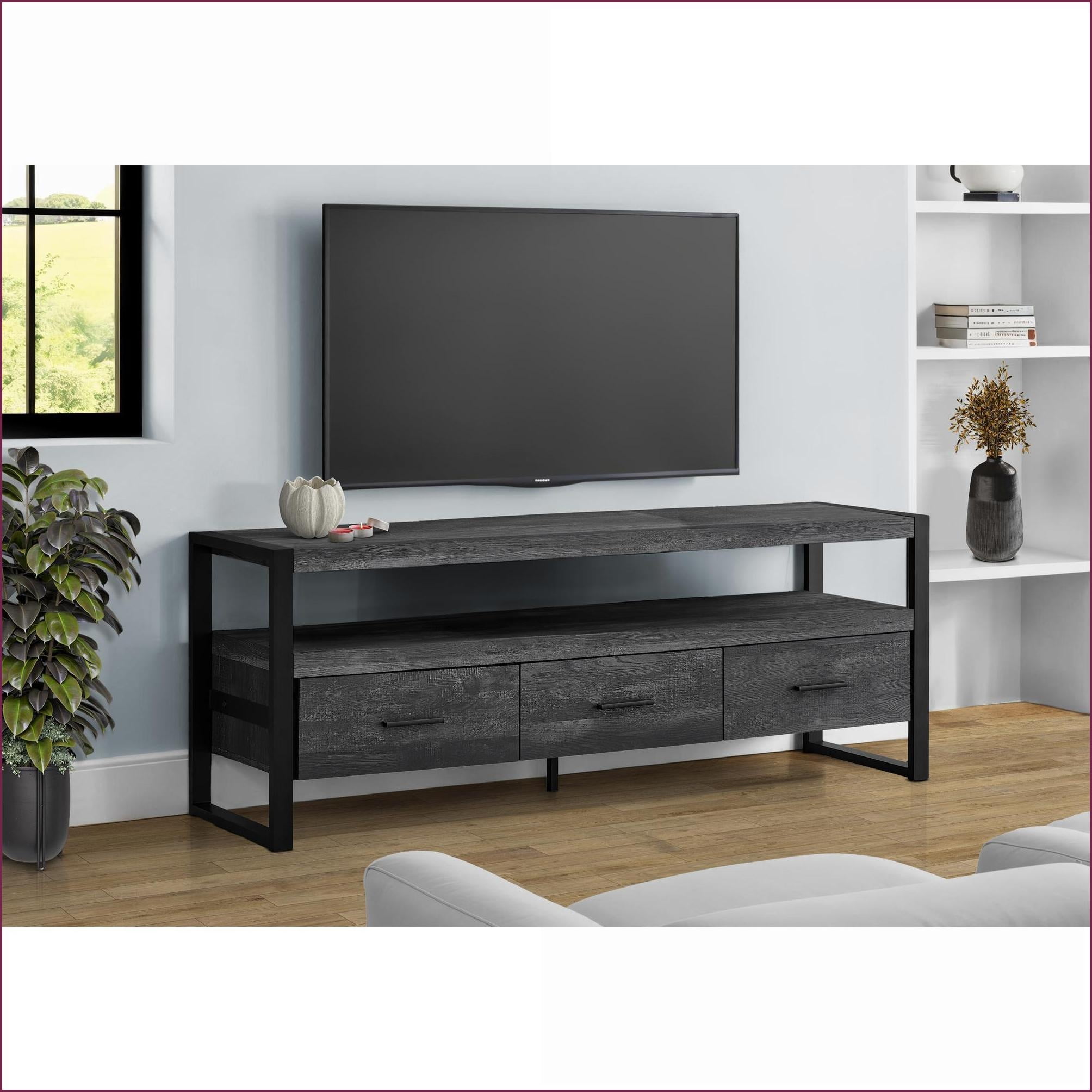 TV Furniture | 60 Inch Industrial TV Stand with Storage | Black | TV Size Ranges 80-89 inches