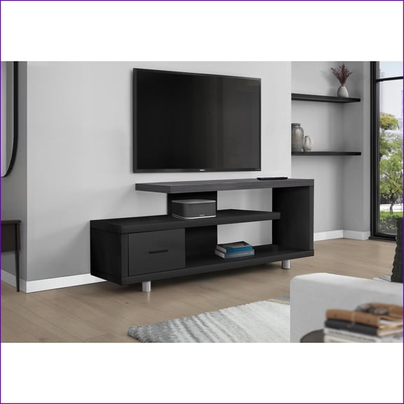TV Furniture 60 Inch Modern Media Entertainment Center, Black & Grey Laminate Storage | Black | Particle Board