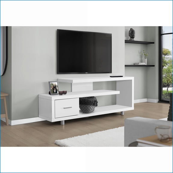 TV Furniture 60 Inch Modern White Entertainment Center with Storage | White | TV Size Ranges 80-89 inches