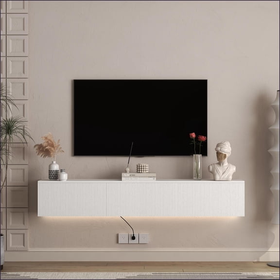 TV Furniture, 69 Modern Wall Mounted Floating TV Stand with 16-Color LEDs & Storage | MDF | Fits 60-69 TVs