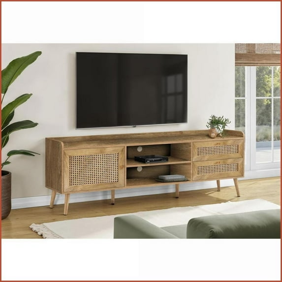 TV Furniture 72 Inch Transitional Walnut Laminate Media Console with Storage | Walnut | TV Size Ranges 80-89 inches
