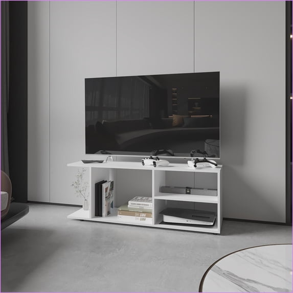 TV Furniture Barton Entertainment Center with Storage | White | Engineered Wood | Fits 50-59” TVs