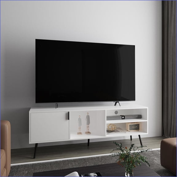 TV Furniture, Contemporary 1 Door 3 Shelf TV Stand | White | Engineered Wood