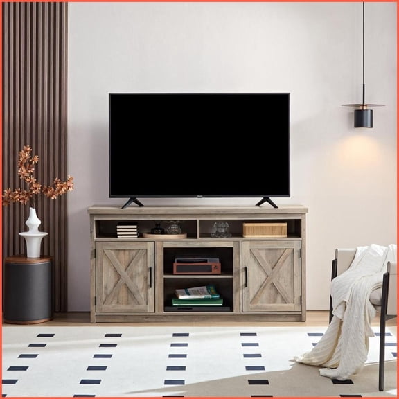 TV Furniture Farmhouse Barn Door TV Stand with Storage for 65 TVs Gray Wash | Gray Wash | MDF