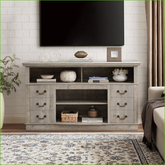 TV Furniture Farmhouse Light Gray Entertainment Console with Storage | Fits Up to 65 TV | MDF | Primary Living Space