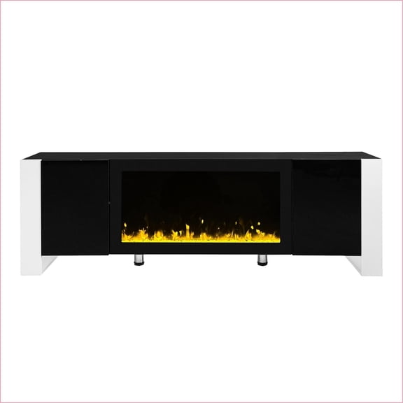 TV Stand with 34.2'' Electronic Fireplace, Minimalist Style, 2 Storage Cabinets | Black | MDF