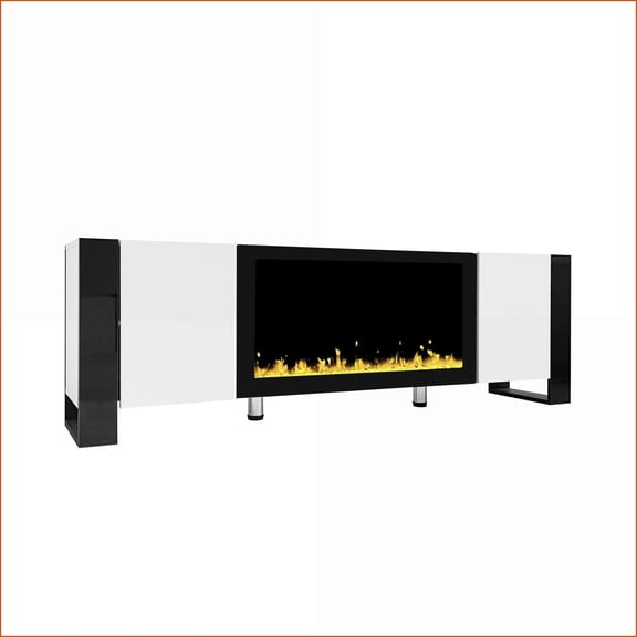 TV Furniture Minimalist White TV Stand with 34.2 Electronic Fireplace | MDF | White