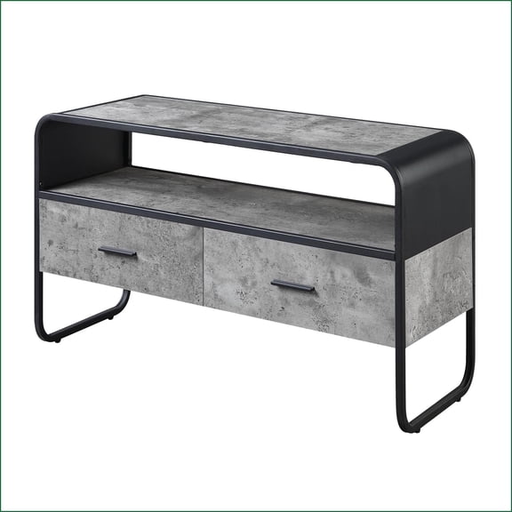 TV Furniture Modern 2-Drawer TV Stand Concrete Grey & Black | Fits 42 TVs | Modern | Wood+Metal