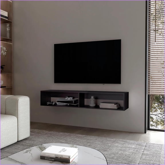 TV Furniture Modern 2-Shelf Media Rack, Wengue Particle Board | Fits 60-69 Inch TVs