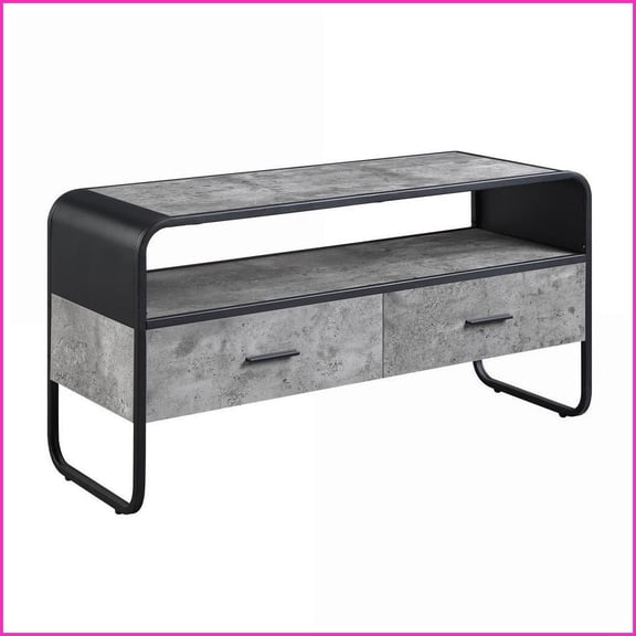 TV Furniture | Modern 39” TV Stand with Drawers, Black Metal Frame, Faux Concrete Gray, Fits 42” TV | TV Size Ranges | Metal