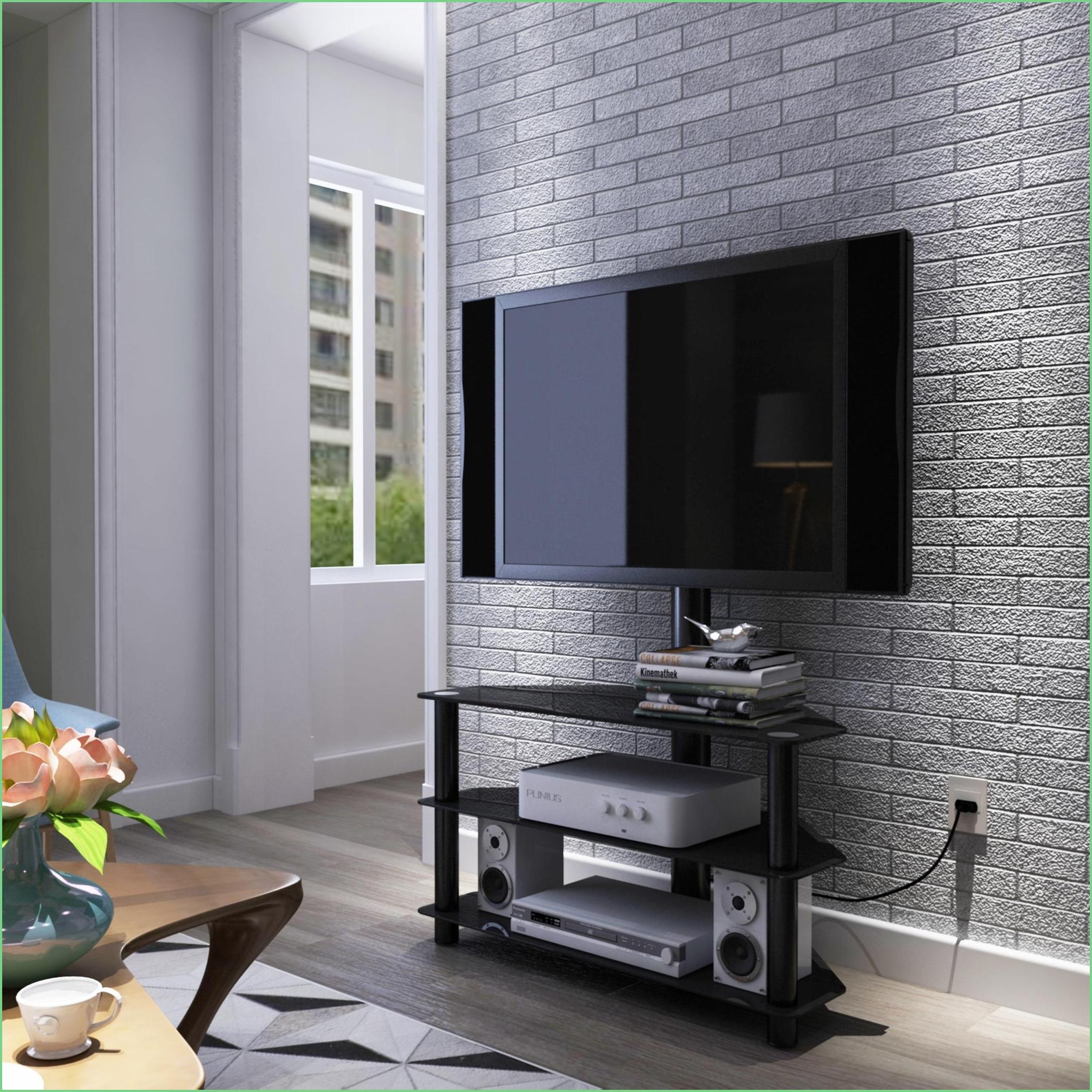 TV Furniture Modern Black 3-Tier Swivel Height Adjustable TV Stand ...