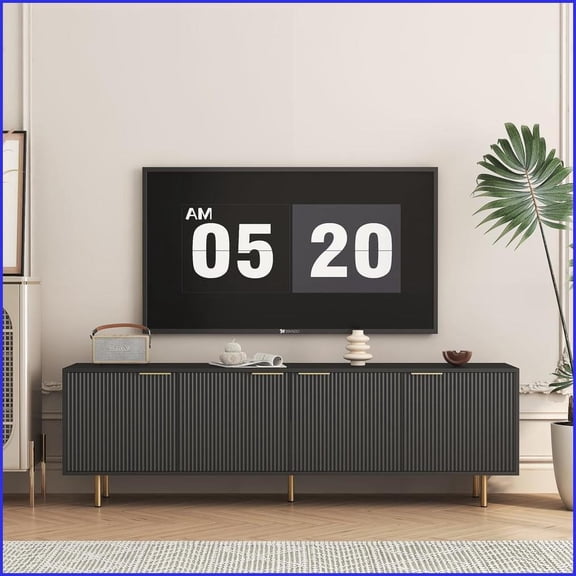 TV Furniture Modern Black 68 Entertainment Center with Storage Doors, for 55+ Inch TVs | Black | MDF