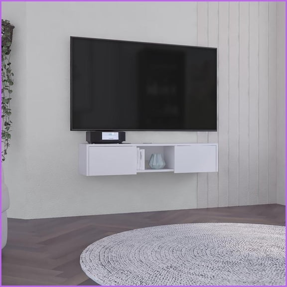 TV Furniture Modern Floating TV Stand with Side Doors & Central Shelf | Engineered Wood | Fits 50-59 Inch TVs