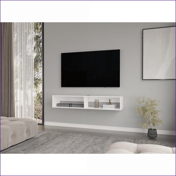 TV Furniture Modern Floating TV Stand with Storage | White | Engineered Wood