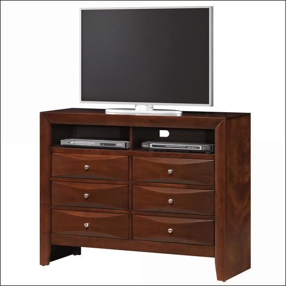 TV Furniture Modern Media Chest with Dovetailed Drawers | Cherry Finish | Fits 50-59 Inch TVs